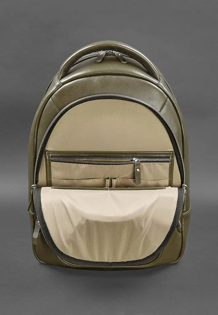 Кожаный рюкзак оливковый краст - фото 3