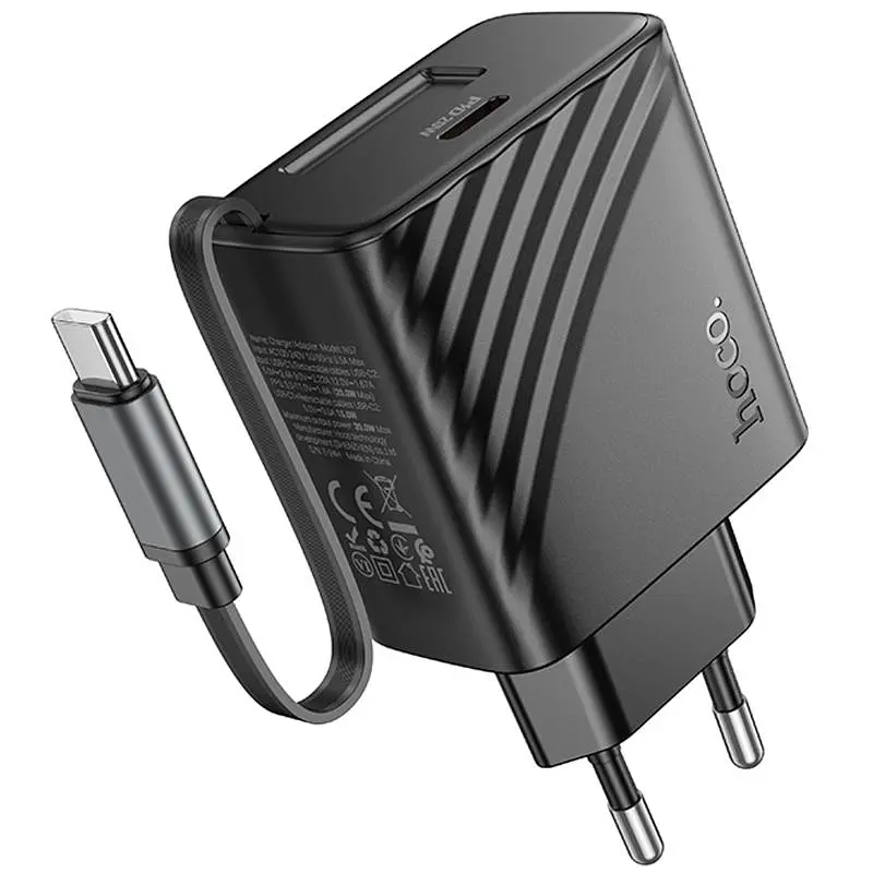 СЗУ Hoco N57 Full PD20W with retractable cable Type-C (2USB-C) Black - фото 3