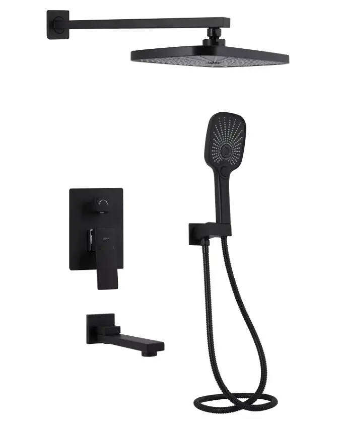 Душова система універсальна Qtap Gemini Black Matt прихованого монтажу QTGEM114BLM45703