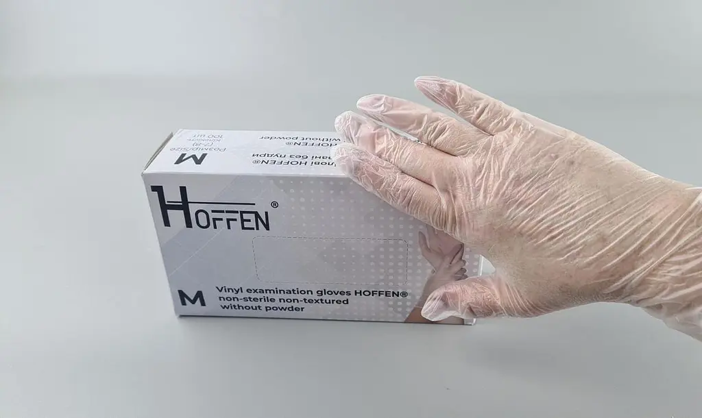Рукавички одноразові вінілові прозорі HOFFEN, розмір M, 100 шт, неопудрені, для огляду, клінінгу та сервісу - фото 3