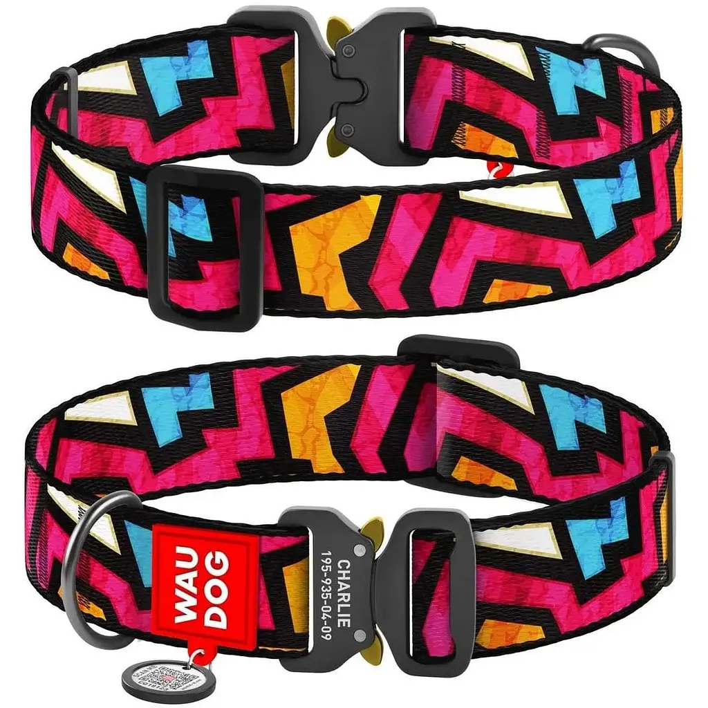 Нашийник для собак Waudog Nylon Графіті, з QR паспортом, металева пряжка-фастекс, XXL, 43-70х3,5 см - фото 3