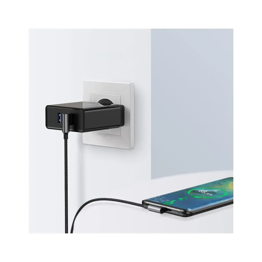 Дата кабель USB 2.0 AM to USB-C 2.0m 3A 90° corner US176 black Ugreen (20857) - фото 4
