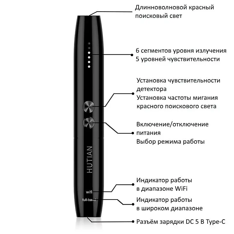 Детектор жучків і прихованих камер - антижучок HUTIAN WT09, 1 МГц - 6.5 ГГц, WiFi, у вигляді ручки (100076) - фото 4