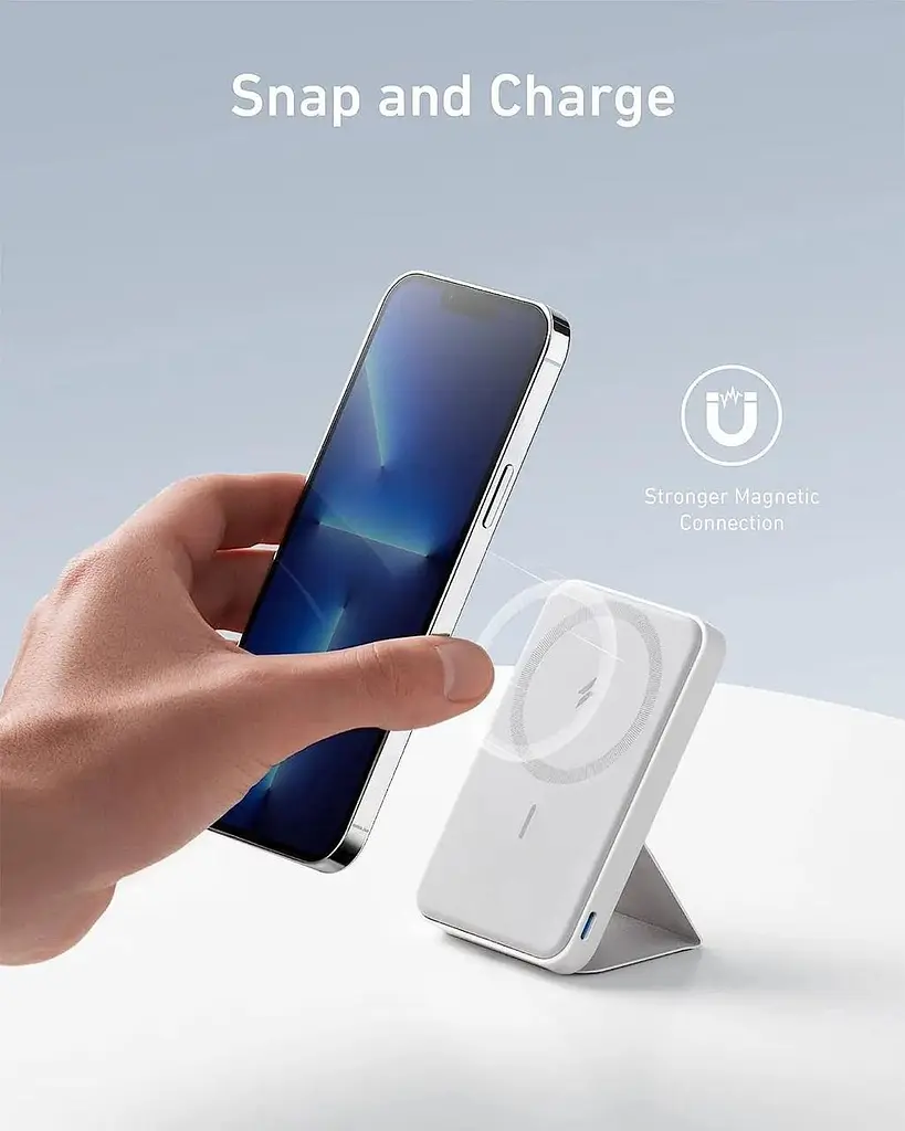 Магнитный павербанк Anker 622 MagGo 5000 mAh 12 W с беспроводной зарядкой и подставкой белый - фото 2