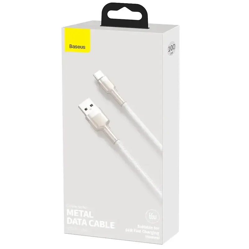 Дата кабель Baseus Cafule Metal USB to Type-C 66W (1m) (CAKF00010) White - фото 5