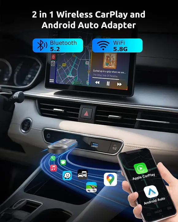Бездротовий адаптер ESSGOO CarPlay для Apple CarPlay та Android Auto, сумісний із системами iOS 10+ та Android 11+ - фото 6