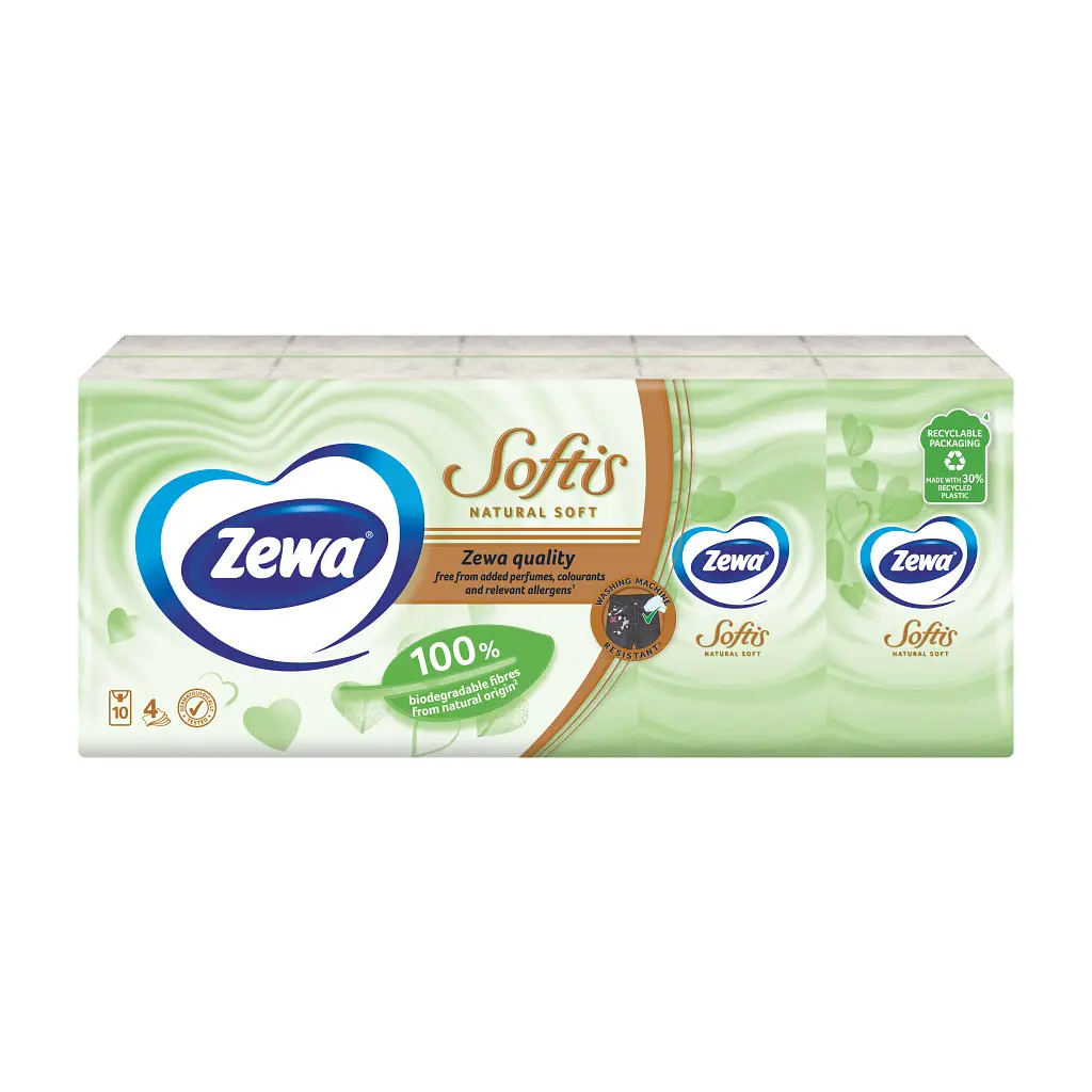 Серветки косметичні Zewa Softis Natural Soft 10 x 9 шт. (7322541351872) - фото 2