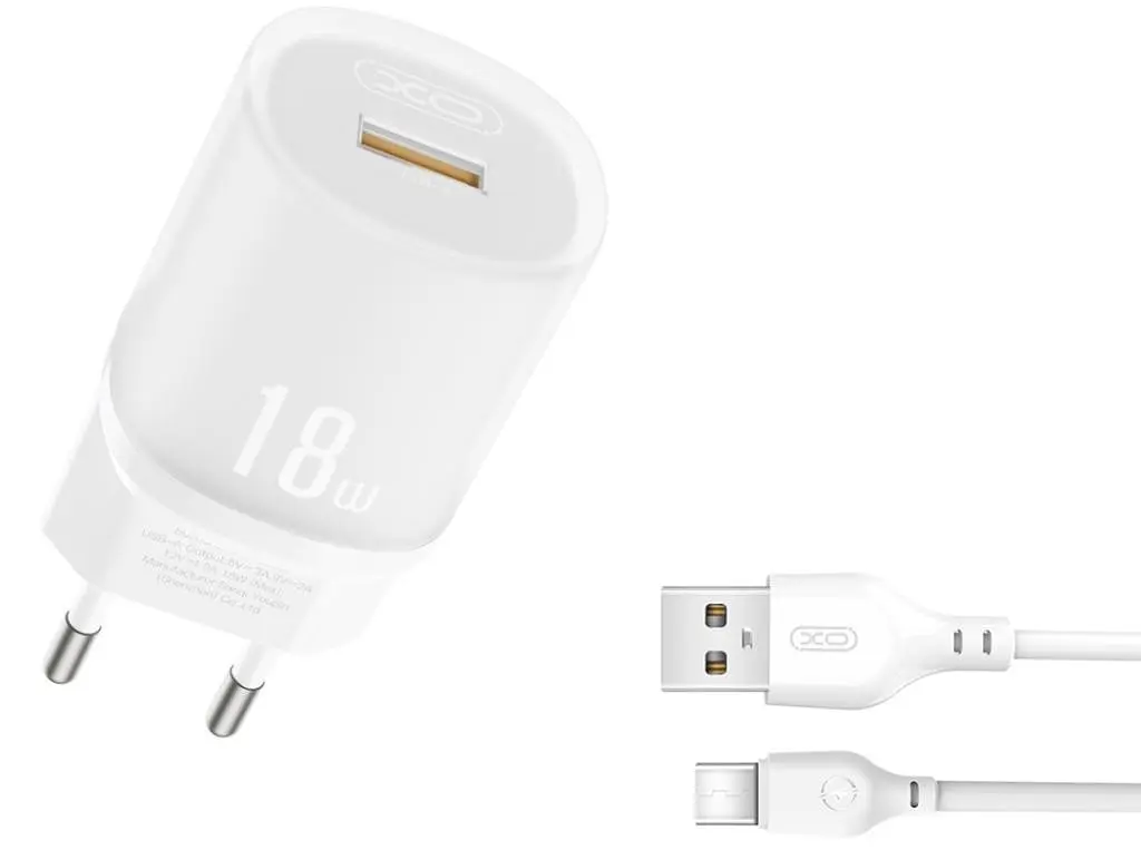Сітчастий зарядний пристрій XO L157 single USB-A 18W 3A with Type-C cable Білий