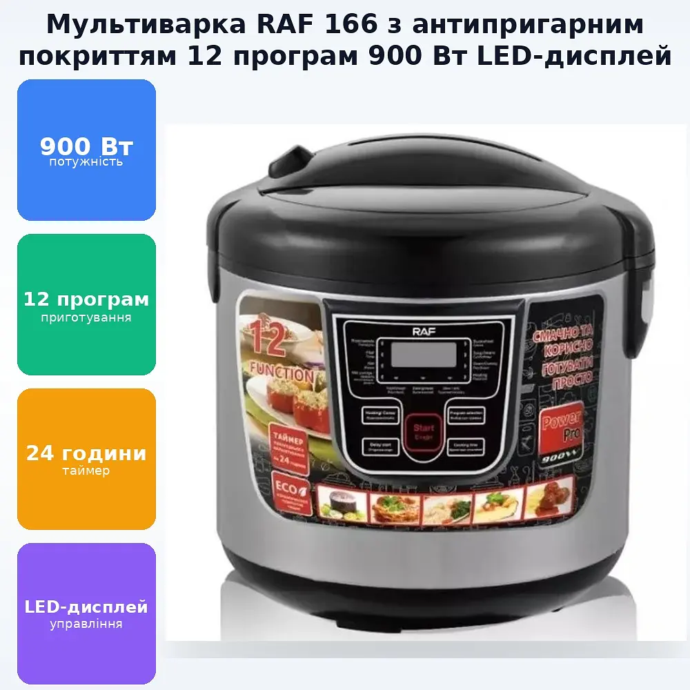 Мультиварка з антипригарним покриттям 12 програм 900 Вт RAF 166 - фото 2
