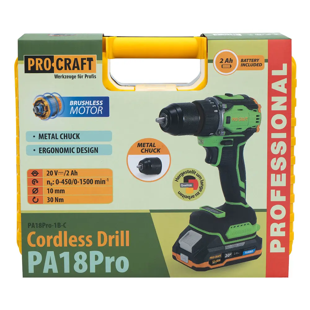 Акумуляторний шуруповерт Procraft PA18Pro 20 В, безщітковий, 30 Нм, 1 АКБ 2 Аг, ЗП, кейс - фото 9