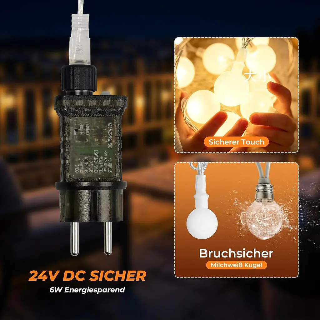 LED гірлянда кульки Kozamas 15 м 100 LED IP44 з пультом дистанційного управління та 8 режимами тепле біле світло (SKU-128) - фото 6
