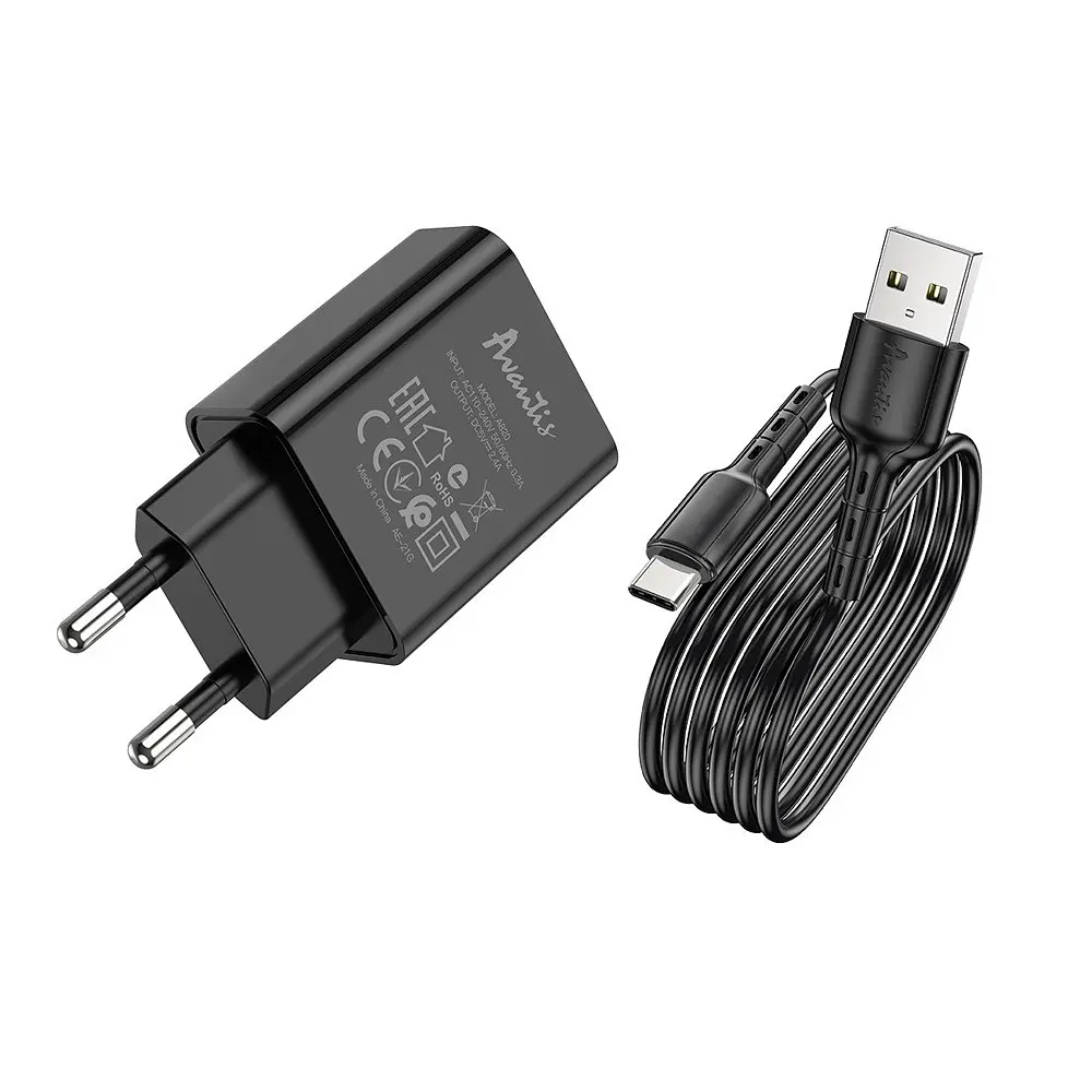 Мережевий зарядний пристрій Avantis A820 (1USB/2.4A) + USB кабель Type-C- чорний - фото 3