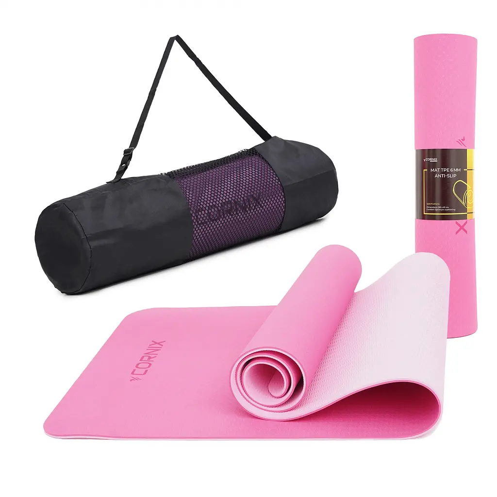 Килимок спортивний Cornix TPE 183 x 61 x 0.6 см для йоги та фітнесу XR-0005 Pink/Rose - фото 5