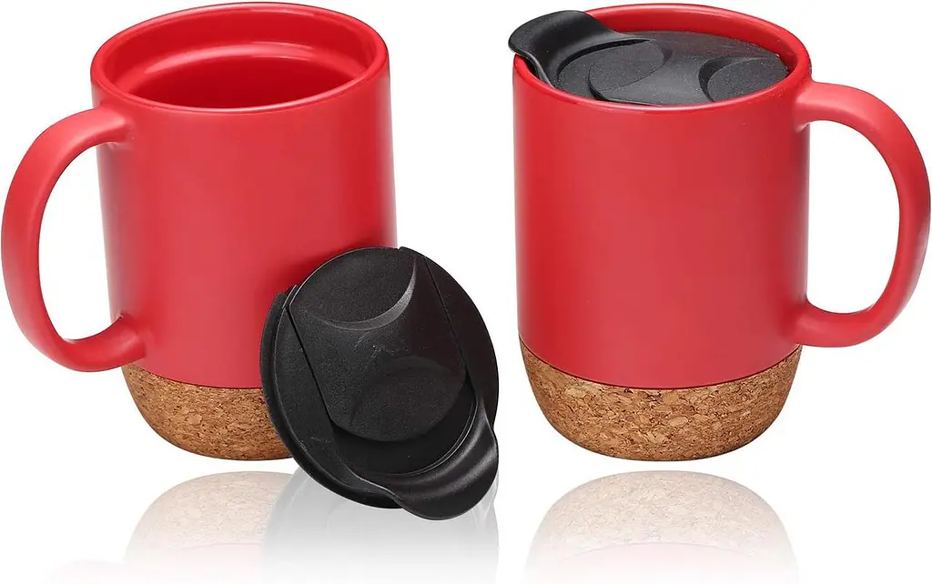 Керамическая кофейная кружка OldBro Red 400 мл с изолированным пробковым дном и крышкой - фото 2
