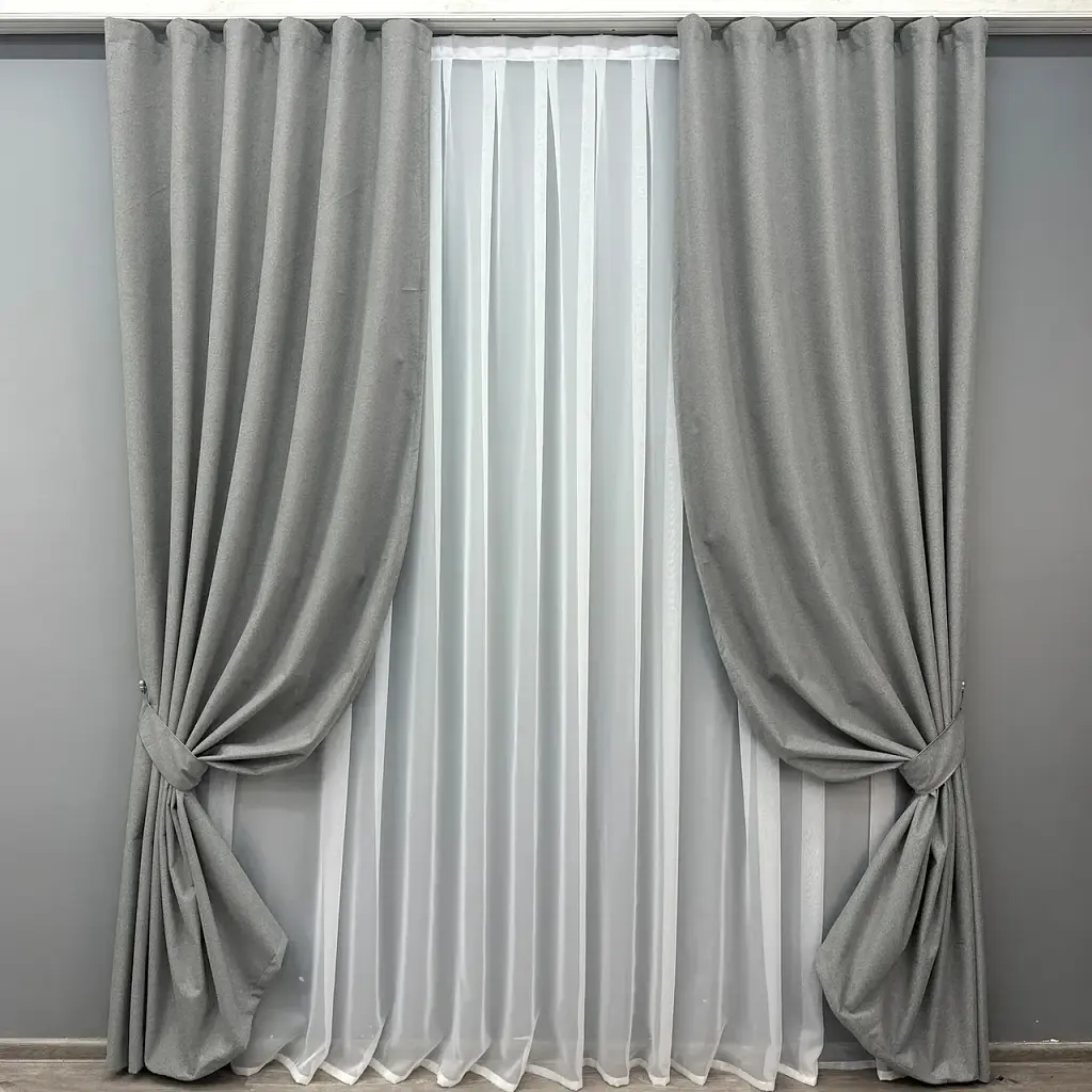 Комплект штор VR-Textil льон блекаут 2 шт 150x270 см сірий (1822ш) - фото 2
