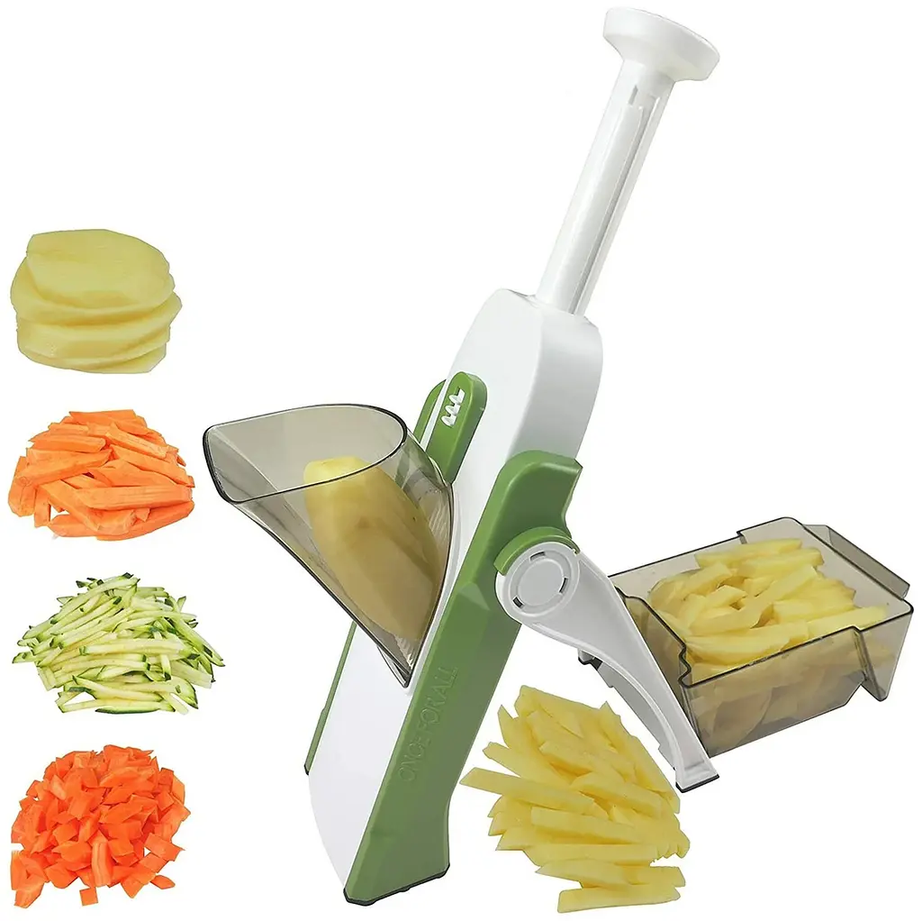 Багатофункціональна овочерізка подрібнювач слайсер тертка нарізання картоплі слайсами кубиками соломкою, Brava Салатовий 85486 - фото 5