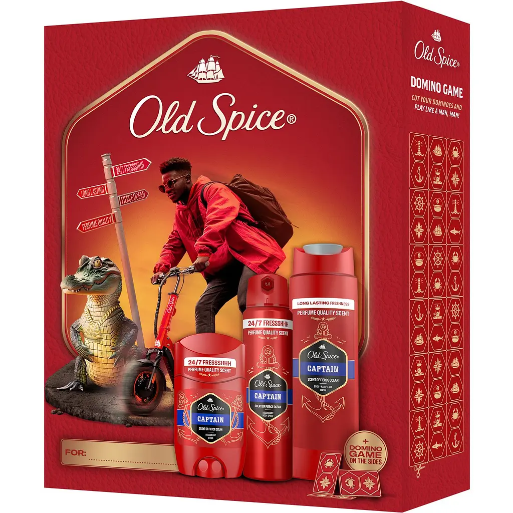 Подарунковий набір Old Spice Urban Traveller Captain: аерозольний дезодорант 150 мл + дезодорант-стік 50 мл + гель для душу 3-в-1, 250 мл + гра Доміно - фото 2