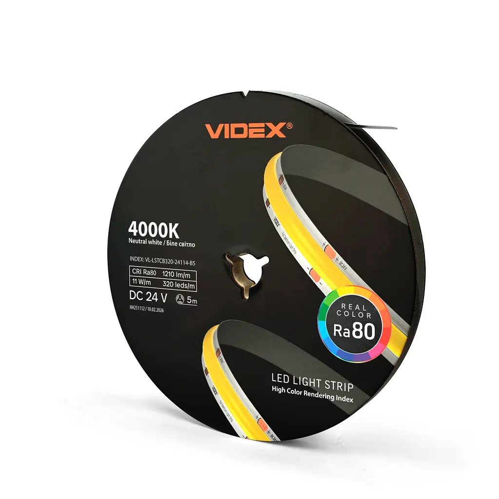 LED стрічка Videx COB DC24V 55W 5M 4000K Ra80 IP20 VL-LSTCB320-24114-B5) - фото 5