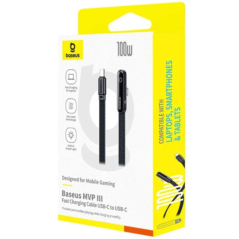 Дата кабель Baseus MVP 3 side plug and stand Type-C to Type-C 100W (1m) (P10382500121) Cosmic Black - фото 4