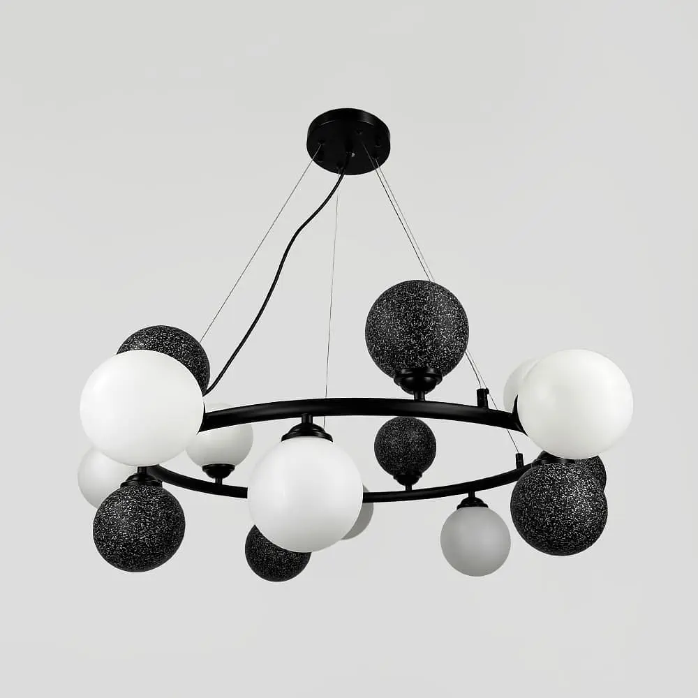 Кольцевая люстра HOLLY L с 15 черно-белыми плафонами на 8 лампах Ø 70 см | Line F | Ст. 1035/15 BK - фото 3