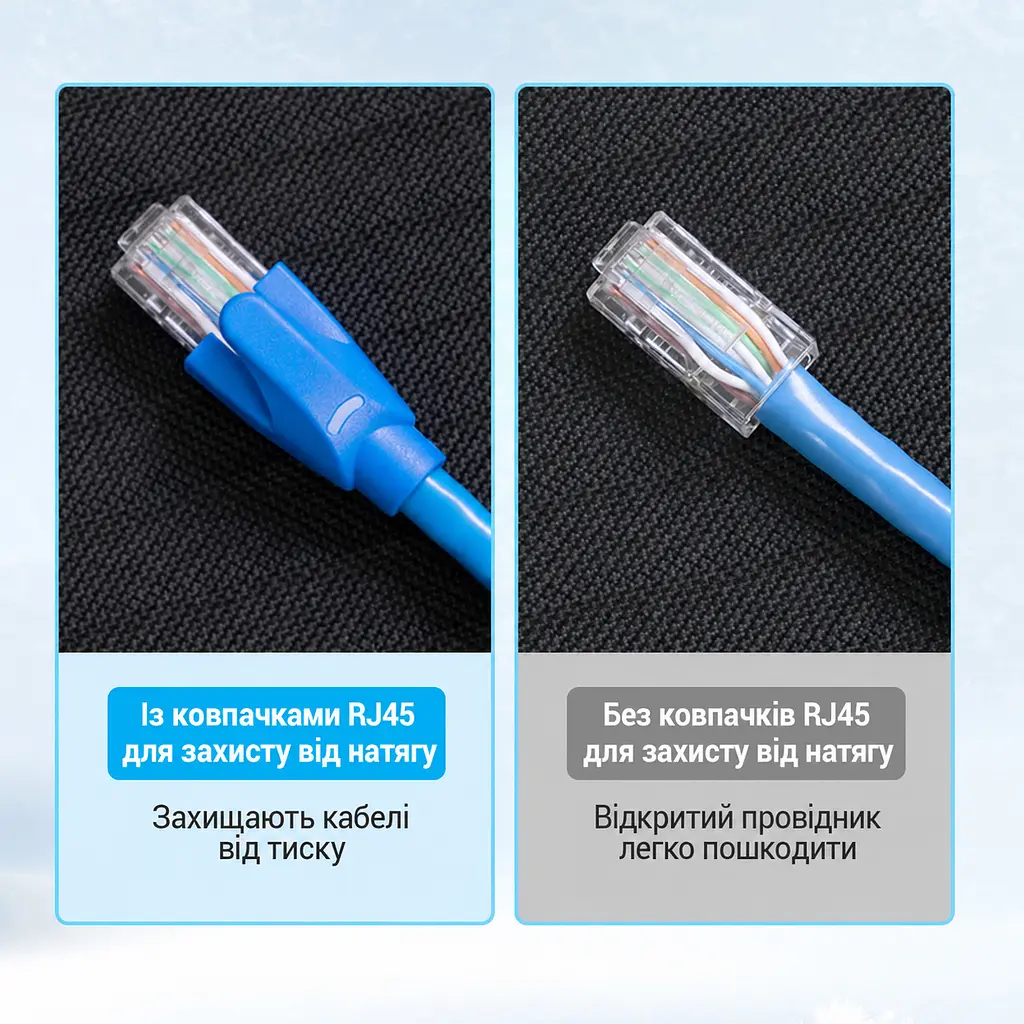 Чохол для конектора RJ45 із захистом від натягу Vention 100 шт. Захисний ковпачок Захист засувки від зворотного згинання та оболонки кабелю від пошкодження Захист від пилу та води Чорний (IODB0-100) - фото 6