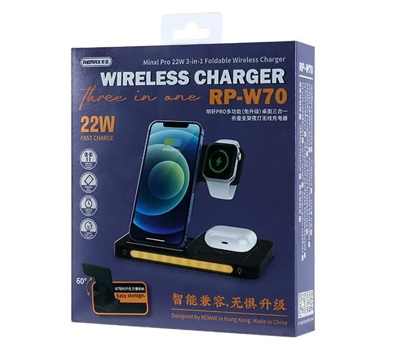 Зарядний пристрій бездротовий Remax RP-W70 3in1 22W Wireless Charger Black - фото 2