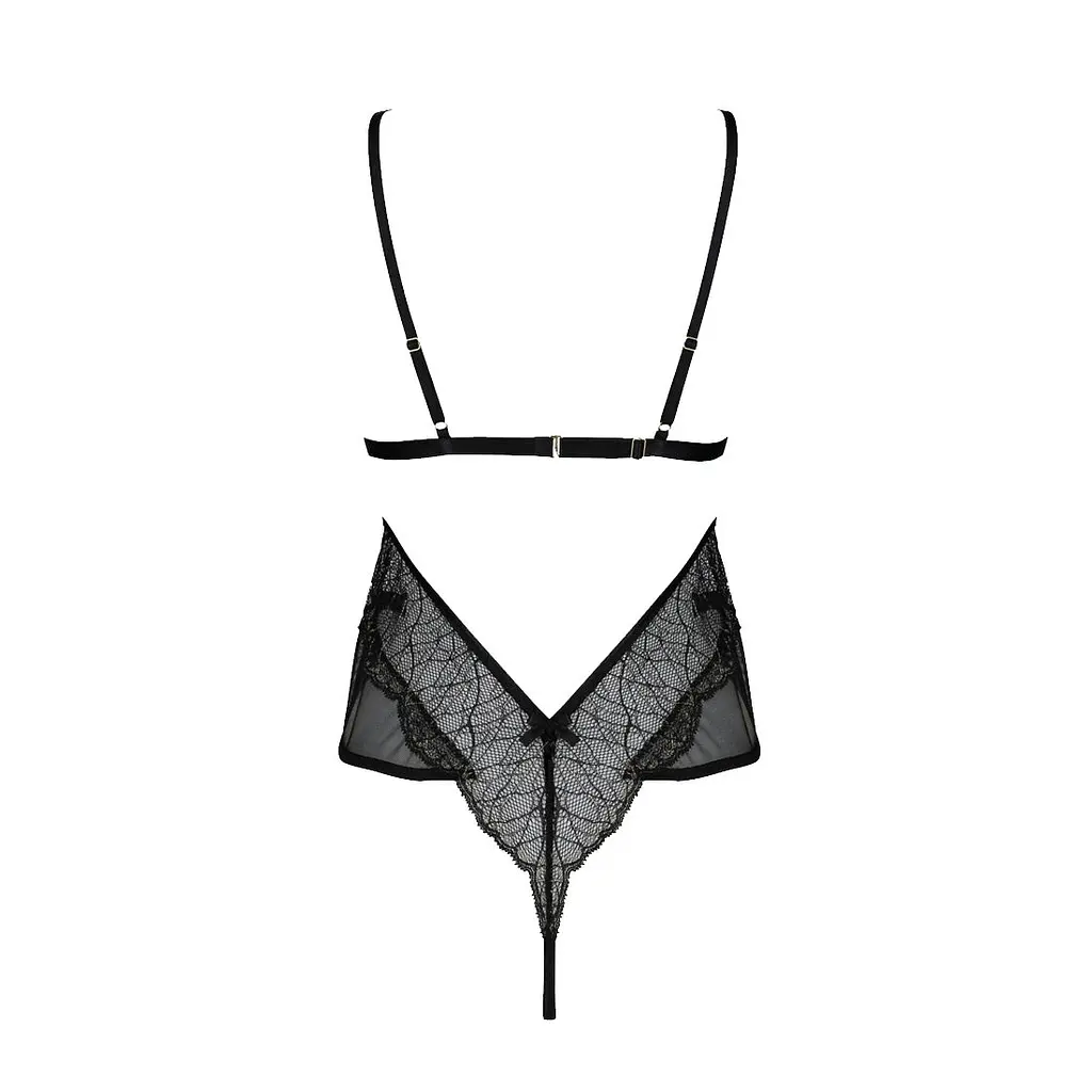 Боді Passion AMBERLY BODY 4XL/5XL black, асиметричний крій, мереживний ліф, золота нитка - фото 4