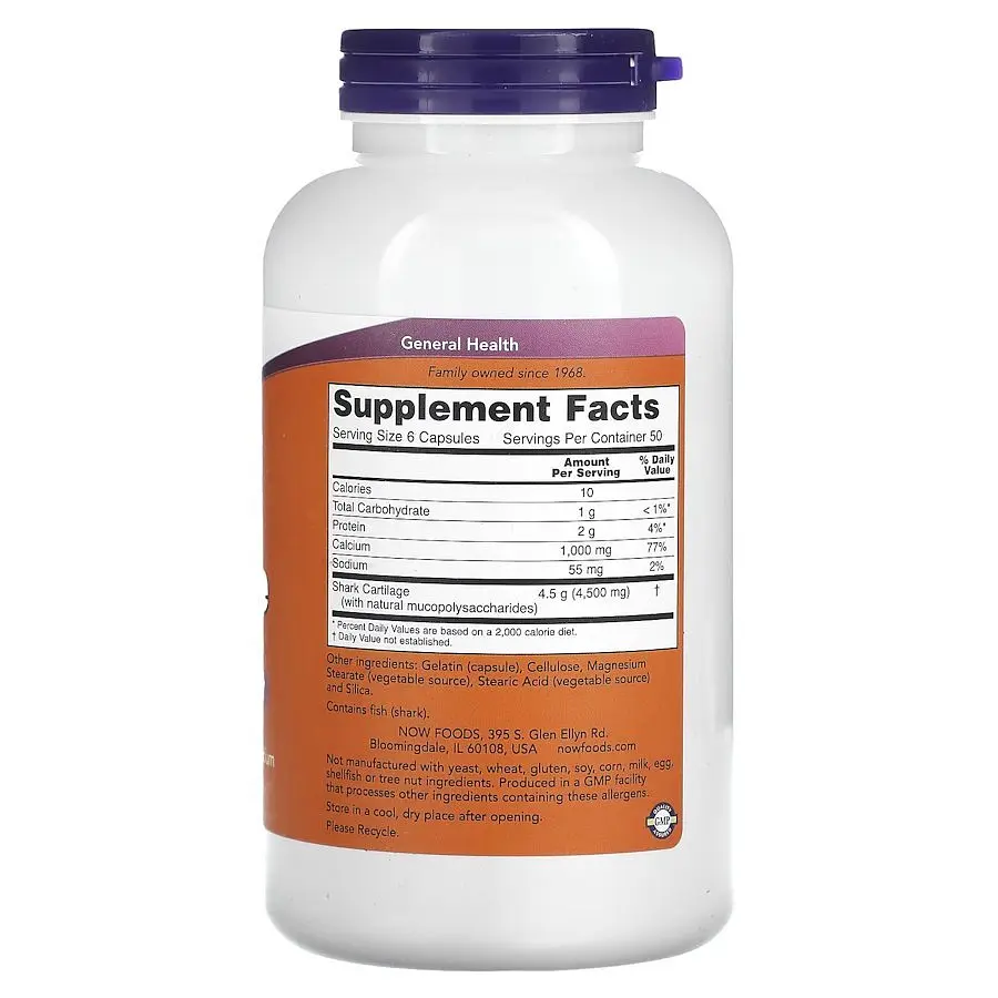 Акулій хрящ NOW Shark Cartilage 750 mg, 300 капсул для підтримки кісток та суглобів - фото 2