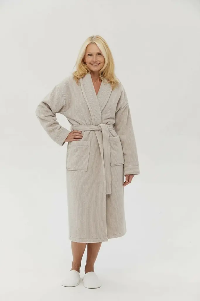Халат unisex Lotus Home - Bold New Microcotton beige махровый M - фото 3