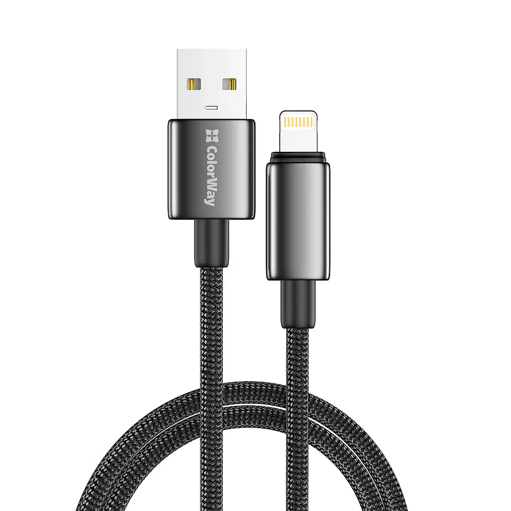 Кабель ColorWay USB - Lightning (M/M), zinc alloy braided, 3А, 1 м, Чорний (CW-CBUL098-BK) - фото 3