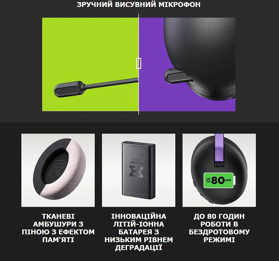 Ігрові навушники бездротові з мікрофоном HATOR HH-30-BV Hellyberry Wireless Black-Violet - фото 10