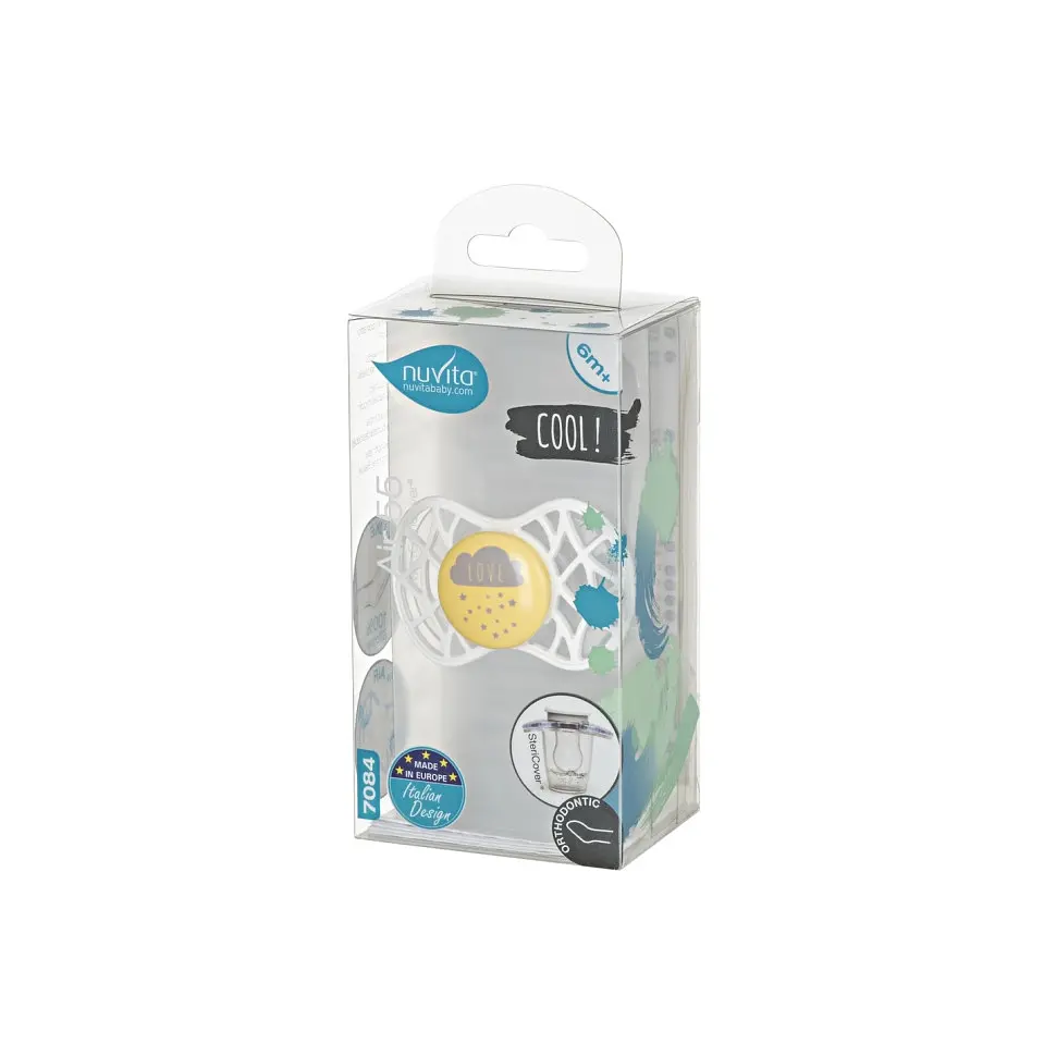 Пустушка Nuvita 7084 Air55 Cool ортодонтична 6m+ LOVE жовто-сіра NV7084SC - фото 3