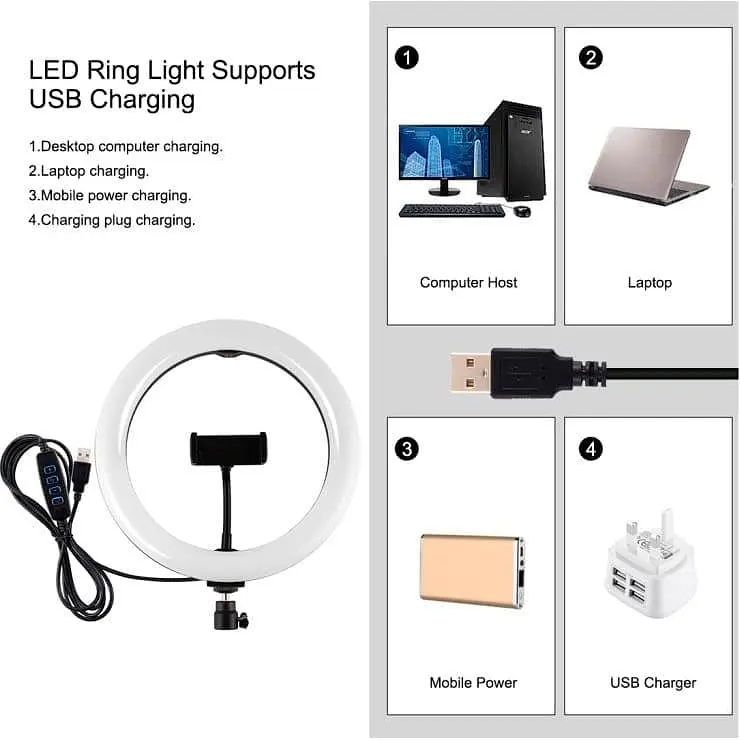 Кильцева USB LED лампа Puluz PKT3069B 10.2" + штатив 1.1 м - фото 3