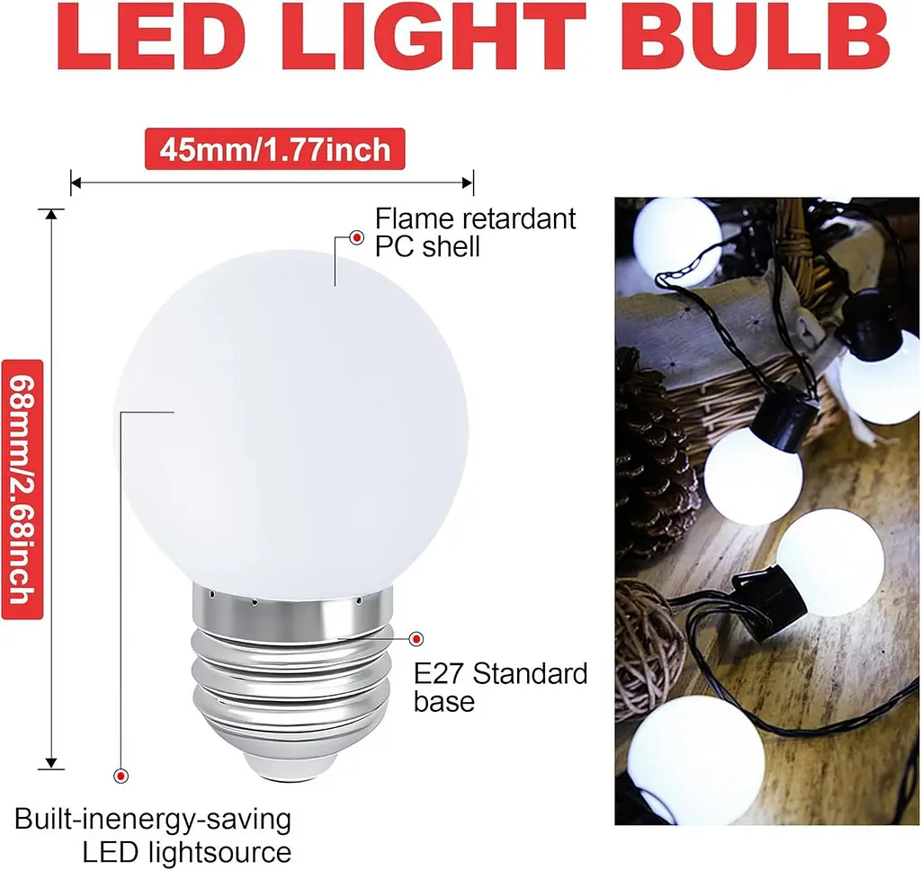 Комплект LED ламп E27 G45 1 Вт холодного світла, 10 шт. - фото 6