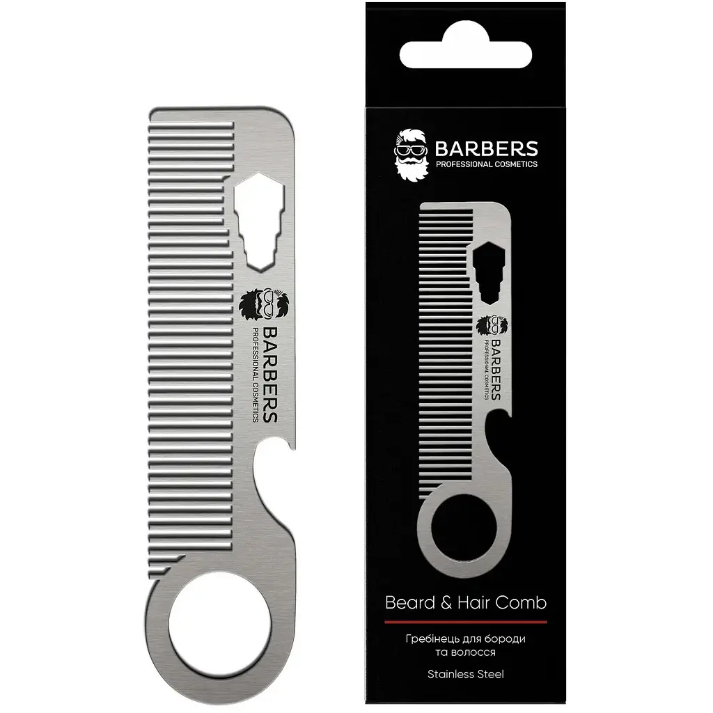 Гребінець для бороди та волосся Barbers Metal Comb металевий - фото 2