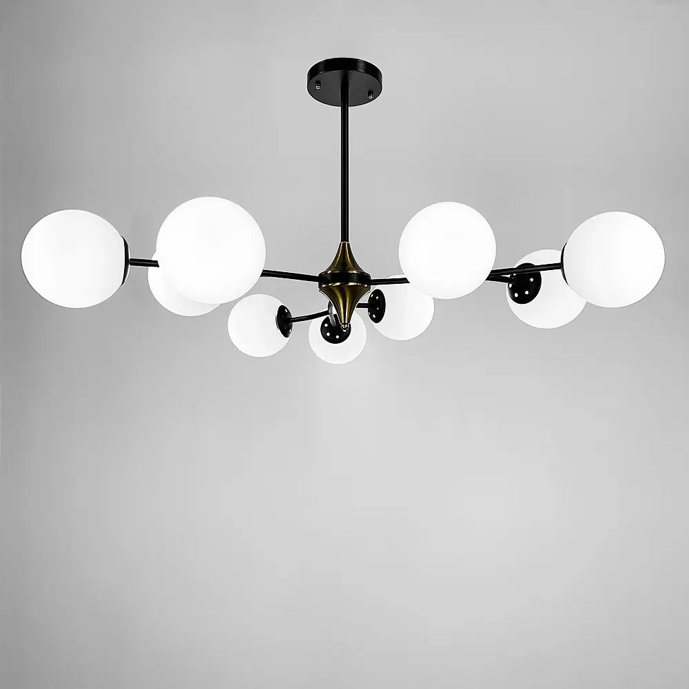 Черная люстра с поворотными веточками на 9 белых плафонах d=150 | Ст. K 21/9 BK+WT новый | Line F - фото 3