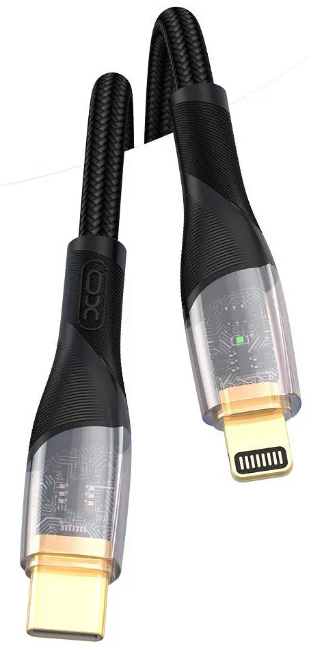USB Кабель XO NB-Q223A Type-C-Lightning Прозорий Золотистий Plated 27W 1.0m Чорний - фото 2