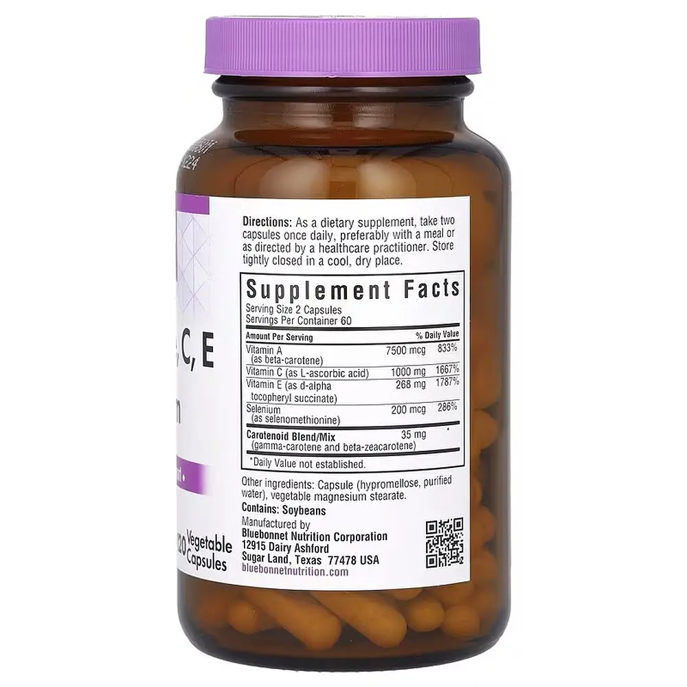 Вітаміни та мінерали Bluebonnet Nutrition Beta Carotene, C, E Plus Selenium, 120 вегакапсул - фото 2