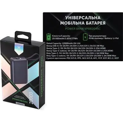 Батарея універсальна Vinga 20000 mAh 45W Display Cable (VPBB2045C) - фото 8