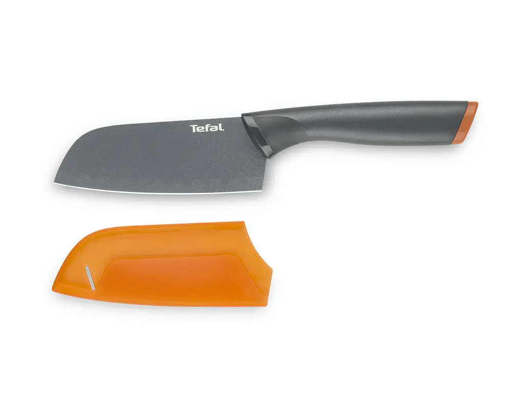 Нож кухонный Tefal Fresh Kitchen Сантоку 12 см, с чехлом, нержавеющая сталь, пластик, серый kuh0014556 - фото 2