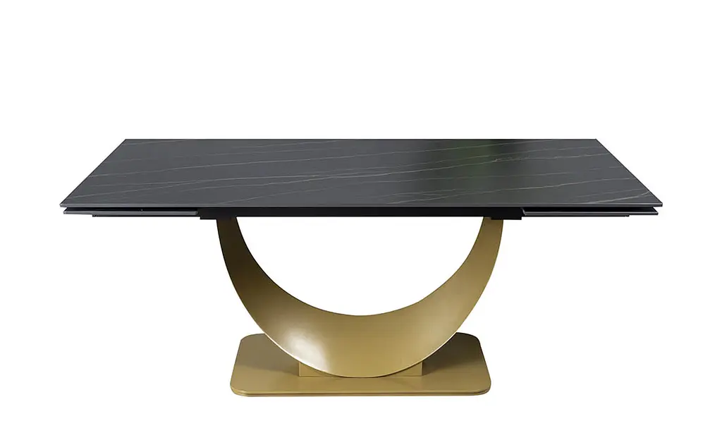 Стол обеденный Prestol Мун раскладной 180/260х90х75 см черный мат золотая ножка - фото 2