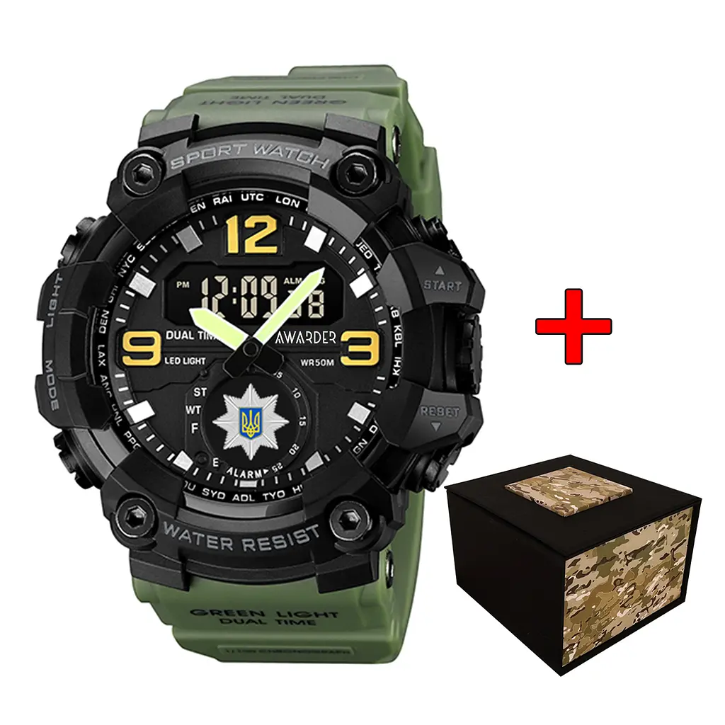 Чоловічий наручний годинник 003 Поліція Army Green-Black Awarder acs0032019