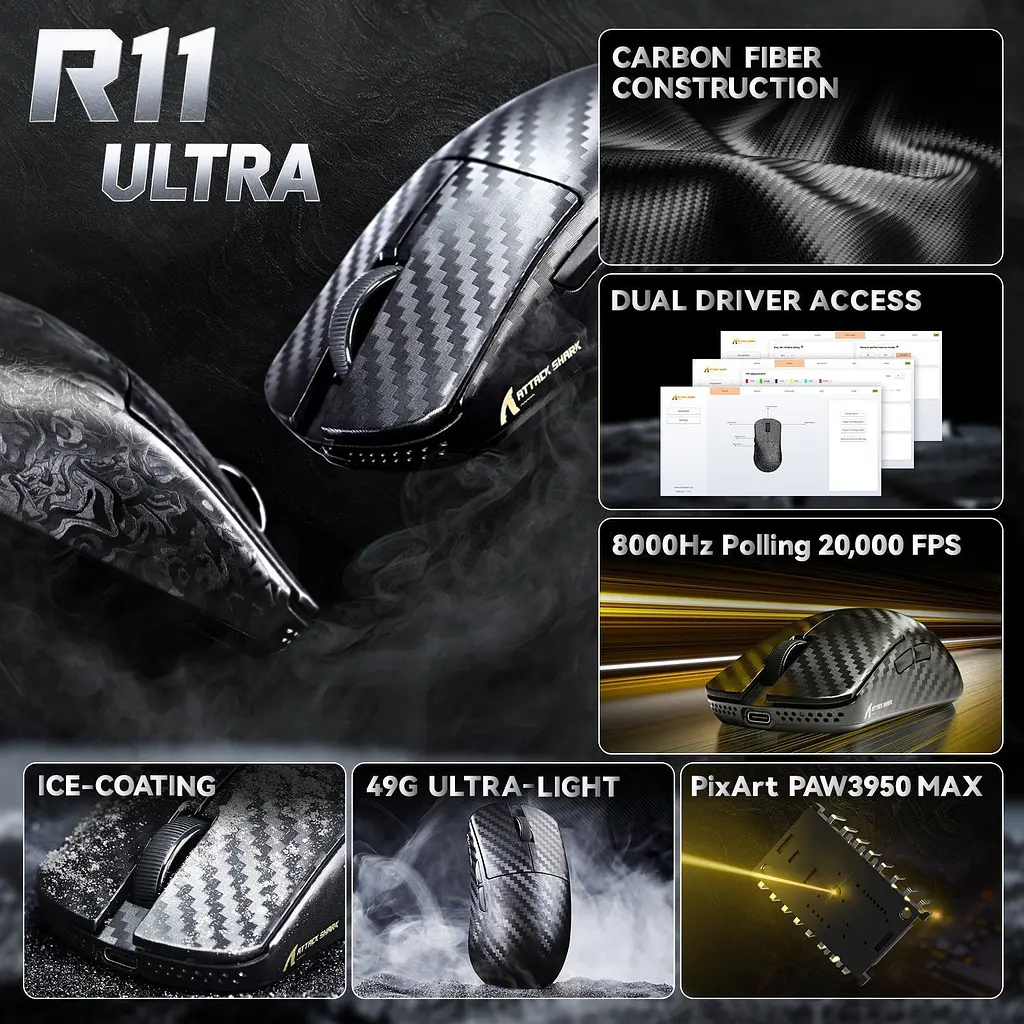 Миша Attack Shark R11 Ultra Weave Black (AS-6972792472409-B) [166747] - фото 4