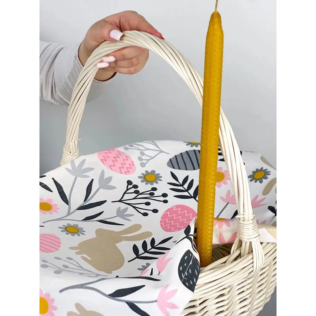 Комплект Пасхальная корзина Буковина (большая) с водоотталкивающим полотенцем 70х40 см Пасхальные зайчики и свечой - фото 2