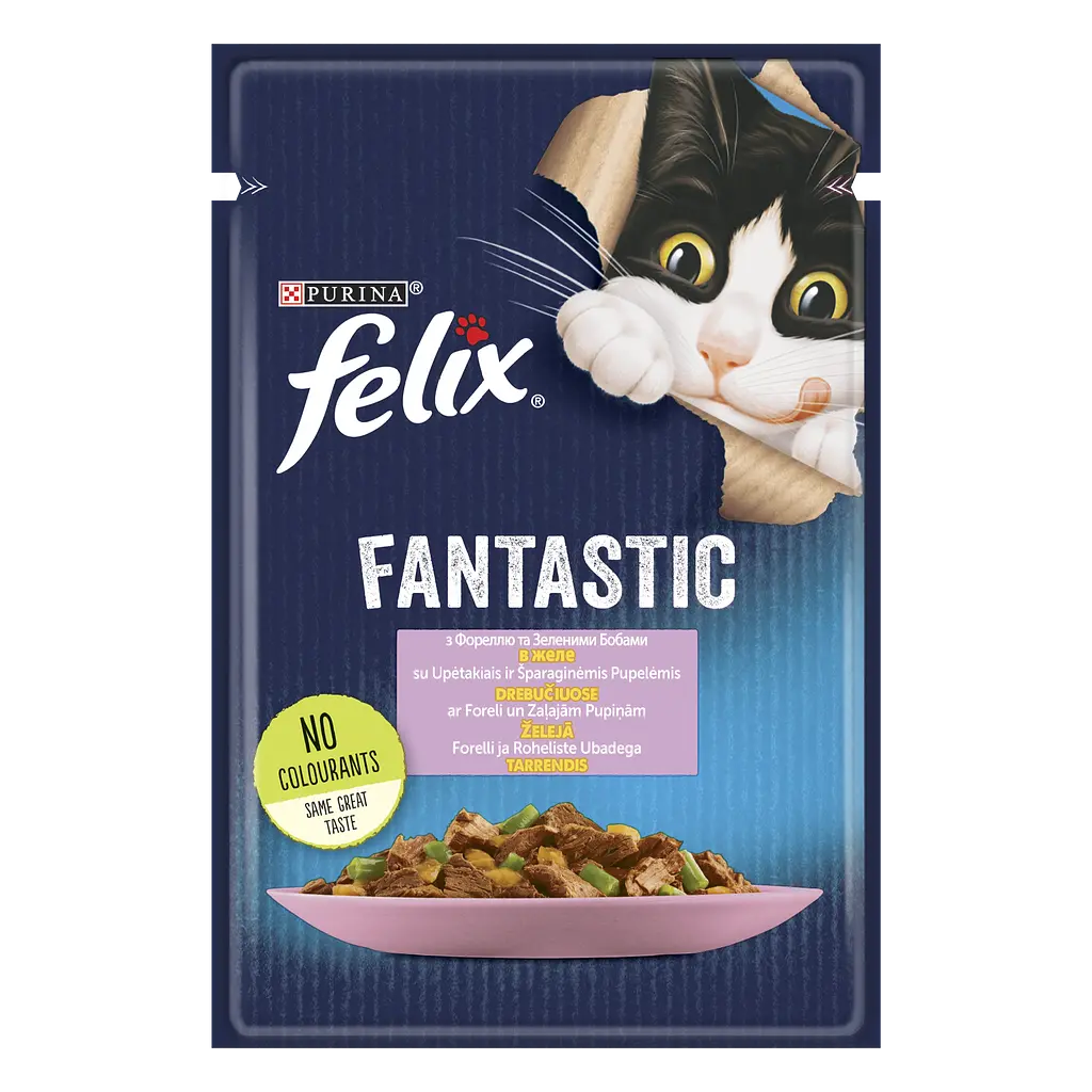 Влажный корм для кошек Felix Fantastic с форелью и зелеными бобами 2.21 кг (26 шт. х 85 г) - фото 2
