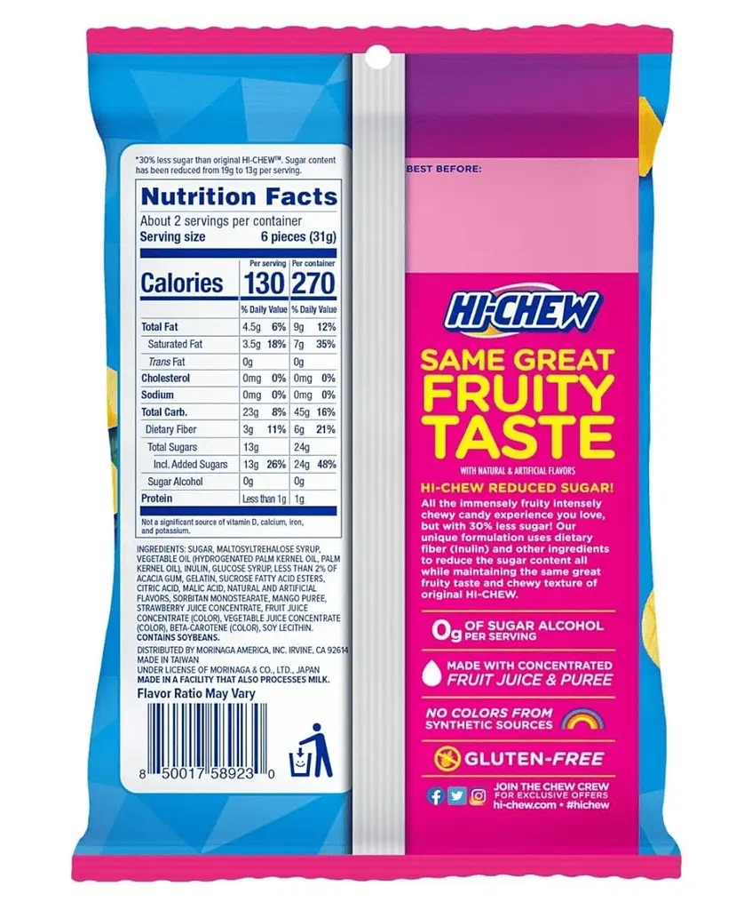 Жувальні цукерки Morinaga Hi-Chew Reduced Sugar Mango & Strawberry 60г - фото 6