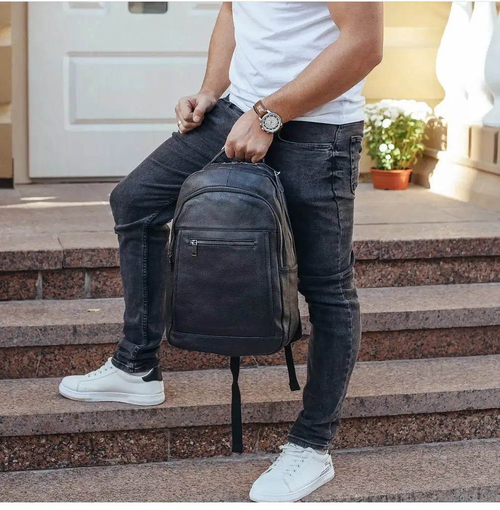 Шкіряний чоловічий рюкзак для ноутбука та поїздок чорний Tiding Bag D3-93438 - фото 6