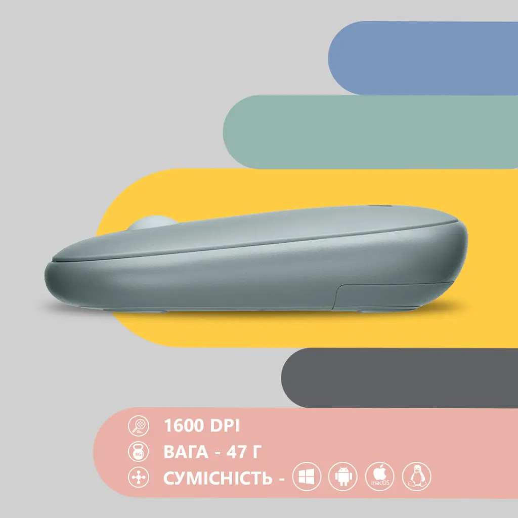 Мышка 2E MF300 Silent Wireless/Bluetooth Ashen Green (2E-MF300WGN) - фото 6
