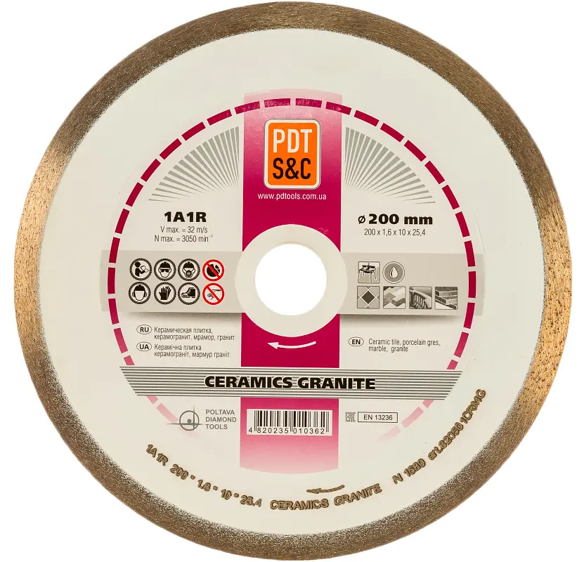 Алмазний диск по кераміці PDT Ceramics Granite 1A1R 200х1,6х10х25,4 мм
