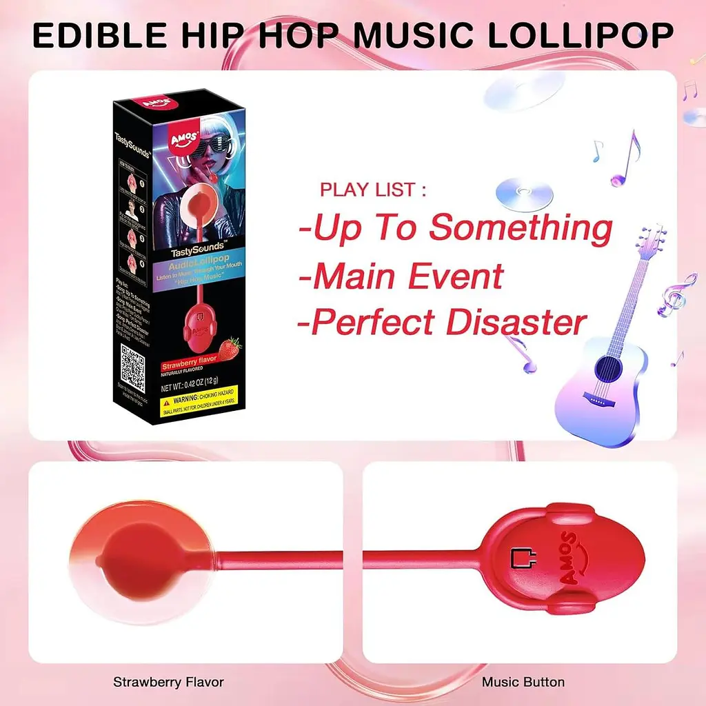 Льодяник Amos Tasty Sounds Audio Lollipop Strawberry Flavour 12г - фото 3